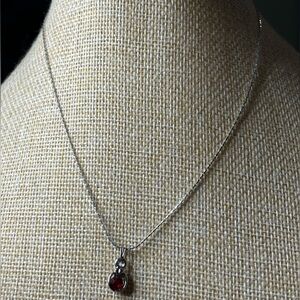 18k Gold Plated Necklace with Garnet Red Pendant